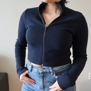 Brandy Melville cropped navy blue zip up jacket